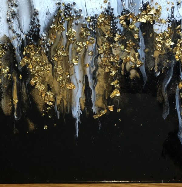 paint pouring with gold leaf