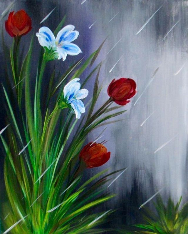Virtual Paint Night - Flowers in the Rain