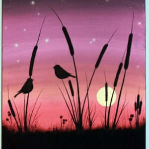 Virtual Paint Night - Birds and Bullrushes