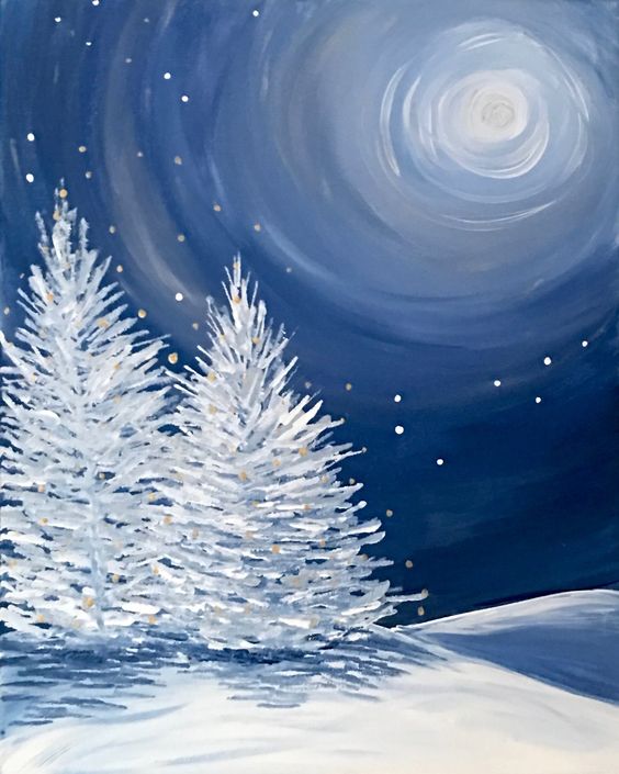 Snowy Trees & Blue Sky - Virtual Paint Night