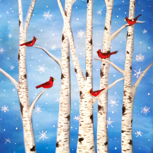 Cardinals and Birch Trees - Virtual Paint Night