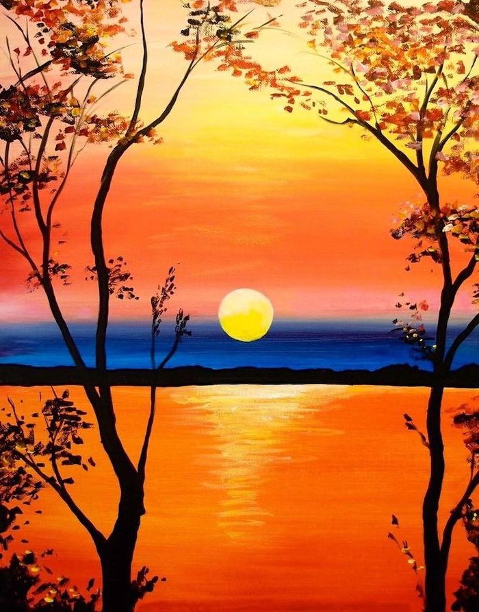 Sunset in the Trees Over the Water - Virtual Paint Night