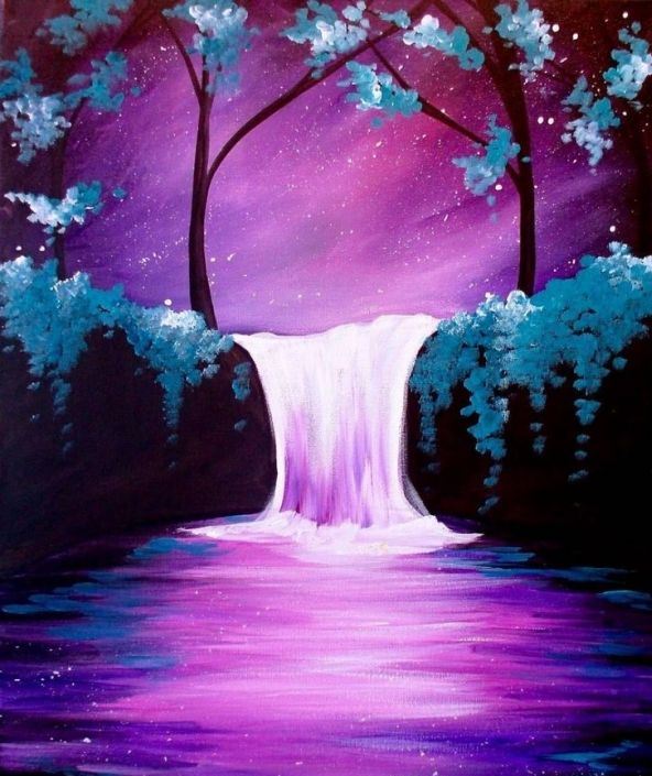 Purple Nights & Waterfall - Virtual Paint Night