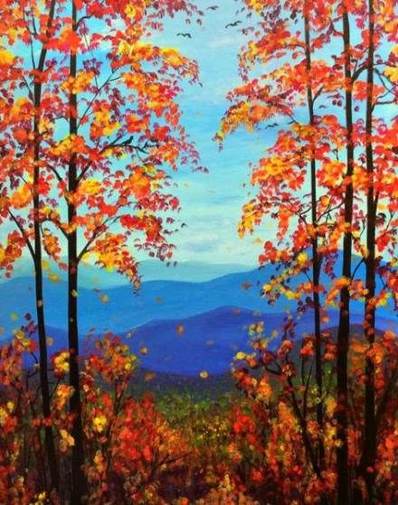 In Studio - Blue Skies and Fall Trees - Paint Night
