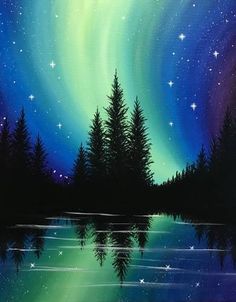 Virtual Paint Night - Northern Lights on the Water