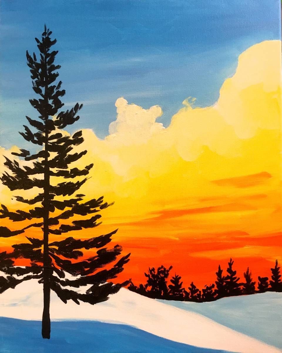 Winter Sunset in the Snow - Virtual Paint Night