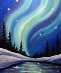 In-Studio Acrylic Paint Night - Northern Lights Twinkle Stars Lake Reflection
