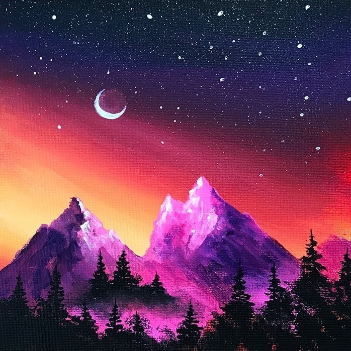 In-Studio Paint Night – Pink Mountains and Moon