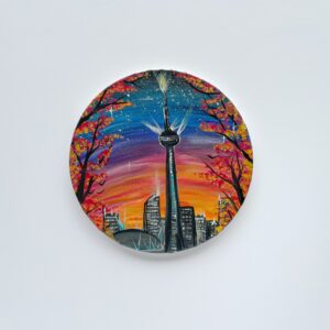 In-Studio Paint Night - Starlit City CN Tower Sunset Round Canvas Acrylic Painting