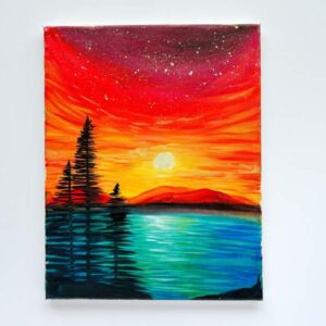 In-Studio Paint Night – Breathtaking Sunset Mountain Lake Acrylic Painting