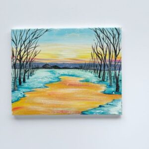 In-Studio Paint Night – Golden Sunset River Reflection Acrylic Painting