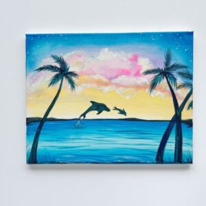 In-Studio Paint Night - Sunset Beach Holiday Getaway with Dolphins Acrylic Painting