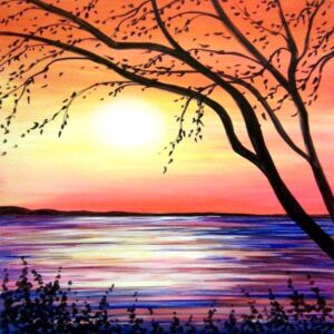 In-Studio Paint Night – Sunset Over the Water Acrylic Painting