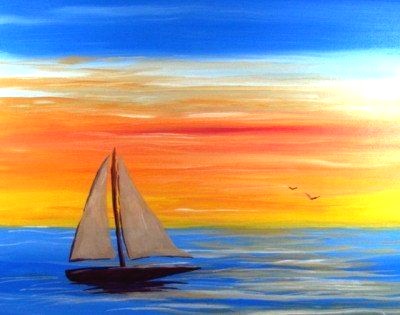 In-Studio Paint Night Boat on the Water Acrylic Acrylic Painting