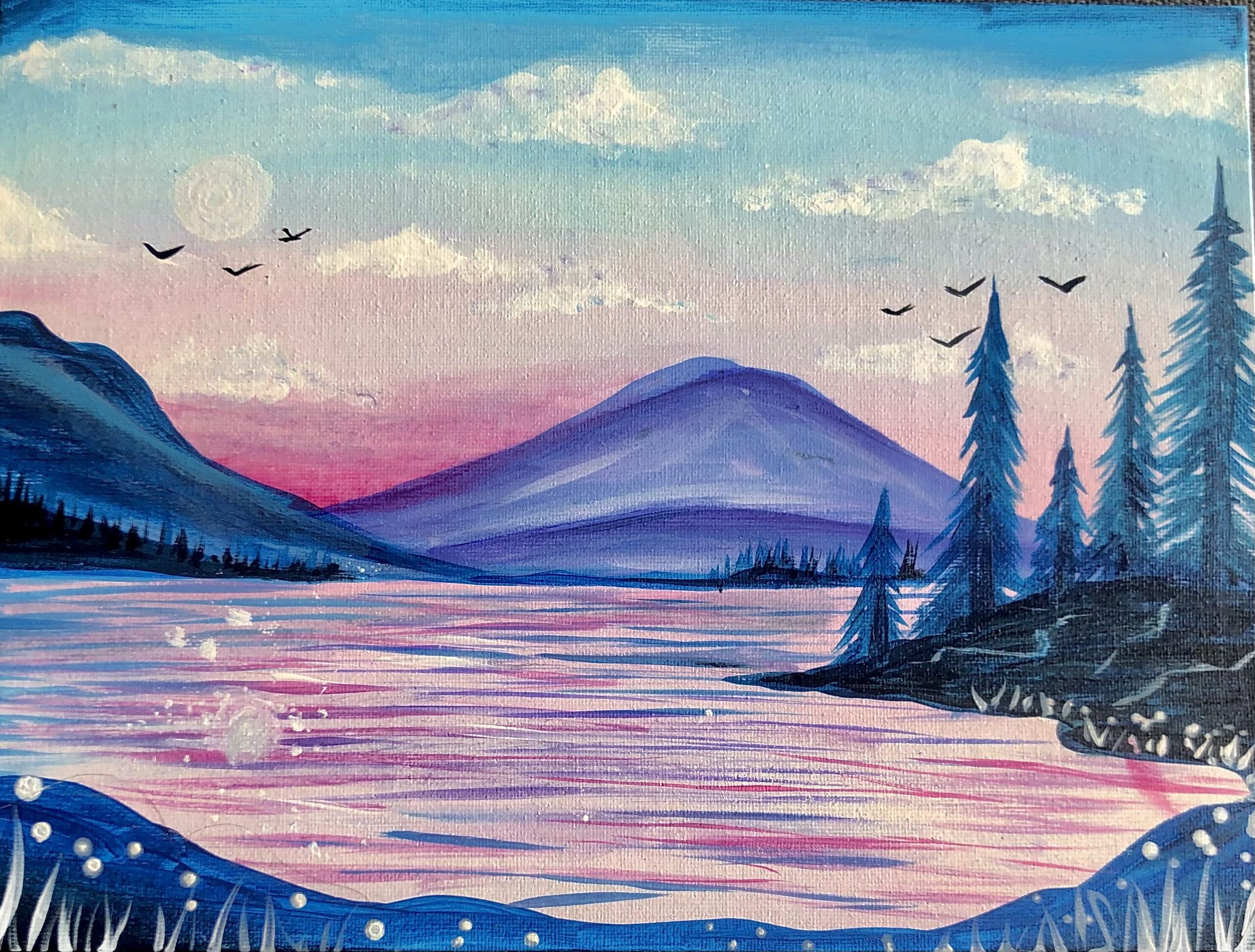 In-Studio Paint Night - Purple Hills and Sunset Skies Acrylic Painting