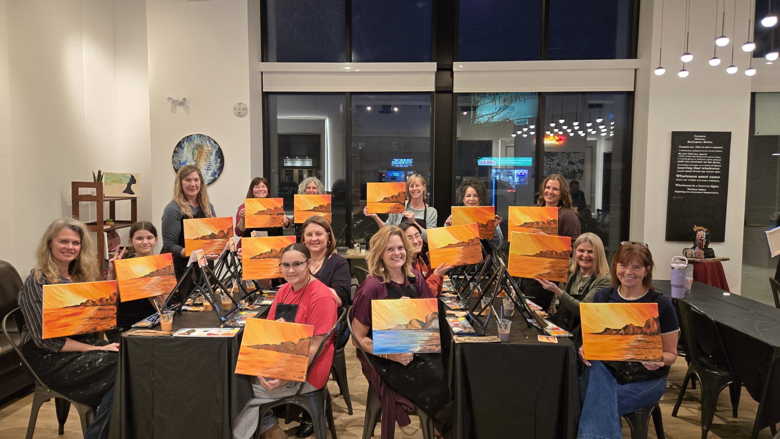 Group enjoying a screen-free painting activity at Fresh Paint Studio in Toronto